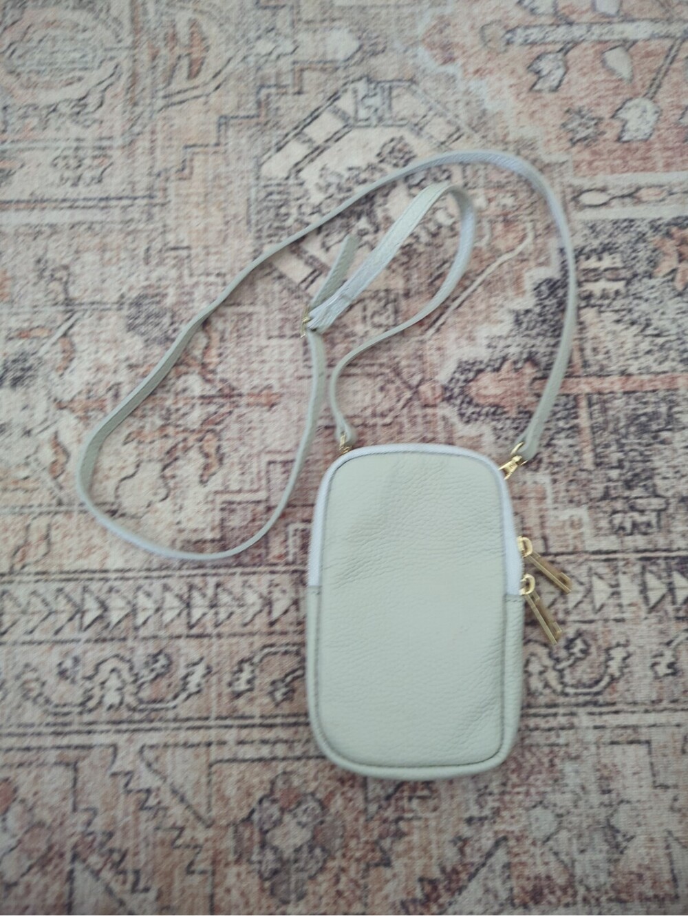 STELLA BIANCA ITALY Light Gray Genuine Leather Small Crossbody Phone Bag